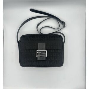 FENDI Zucchino pattern Crossbody Camera bag Canvas black
